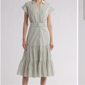 Striped sage Midi Dress